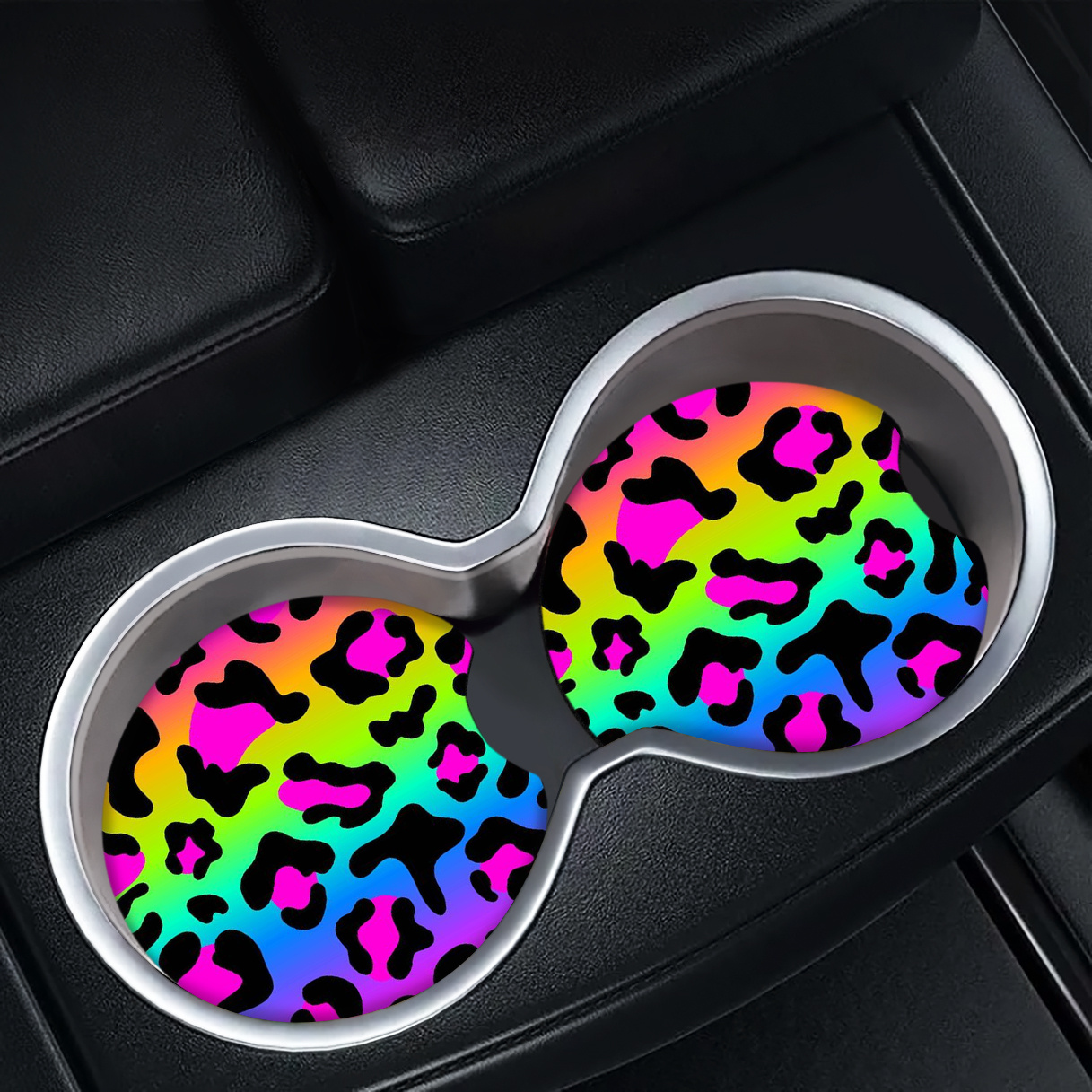 

2pcs Colored Leopard Print Foam Coasters, Absorbent Car Cup Holder Coasters, Fashion Car Accessories, Car Cup Accessories Bd-482