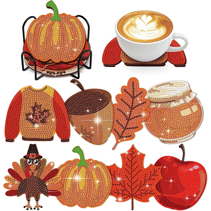 Thanksgiving Diamond Painting Coasters Fall Draw Diamond - Temu