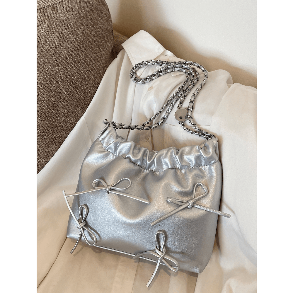 Bolso bandolera para mujer, Bolso de moda con decoración de cadena, Bolso  de cubo de moda (plata)