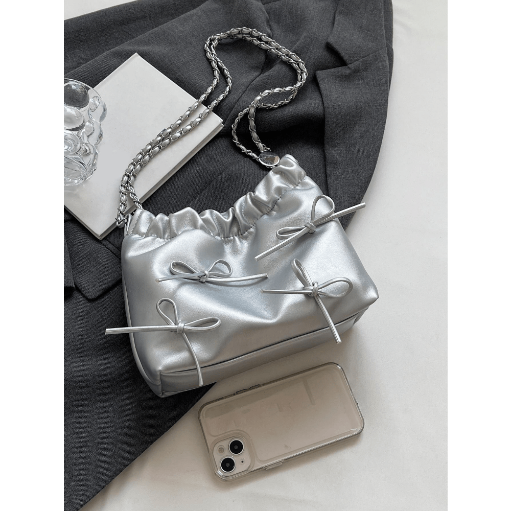 Bolso bandolera para mujer, Bolso de moda con decoración de cadena, Bolso  de cubo de moda (plata)