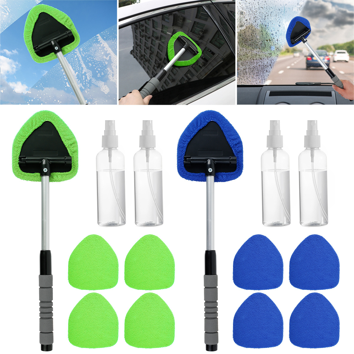 Windshield Cleaner, Car Inside Window Cleaning Tool Microfiber Wand with  Handle Easy Defogger– Set of Windshield Cleaner, Windshield Cleaning Tool