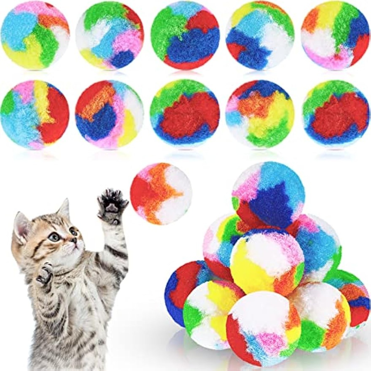 Christmas Cat Ball Toy Kitty Yarn Puffs Assorted Color Small - Temu
