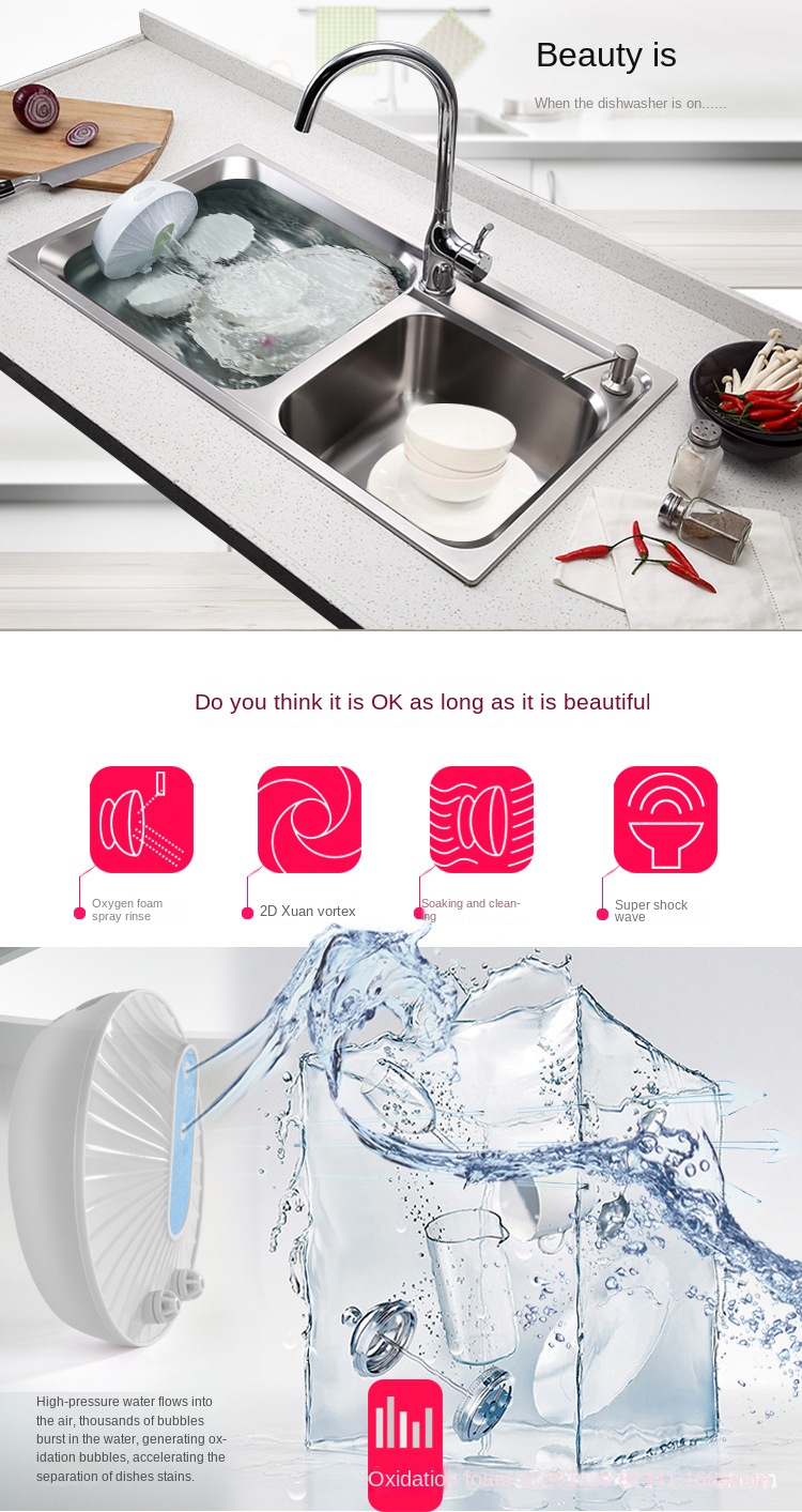 Mini Lave-Vaisselle Domestique, Lave-Vaisselle sans Fil à Jet d