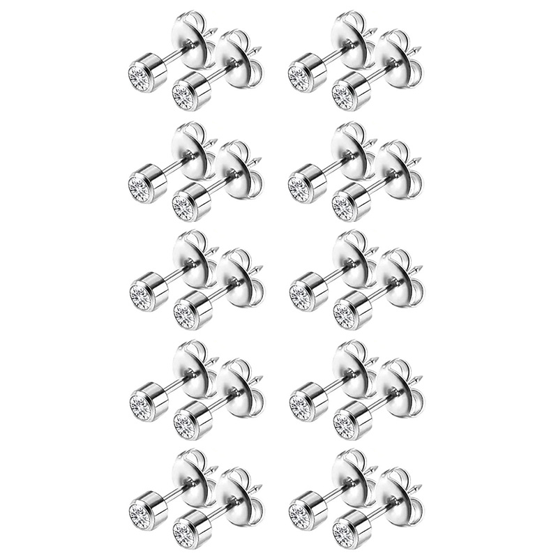 

10 Pairs Simple Stainless Steel Stud Earrings, Cartilage Tragus Helix Earring, Ear Piercing Jewelry