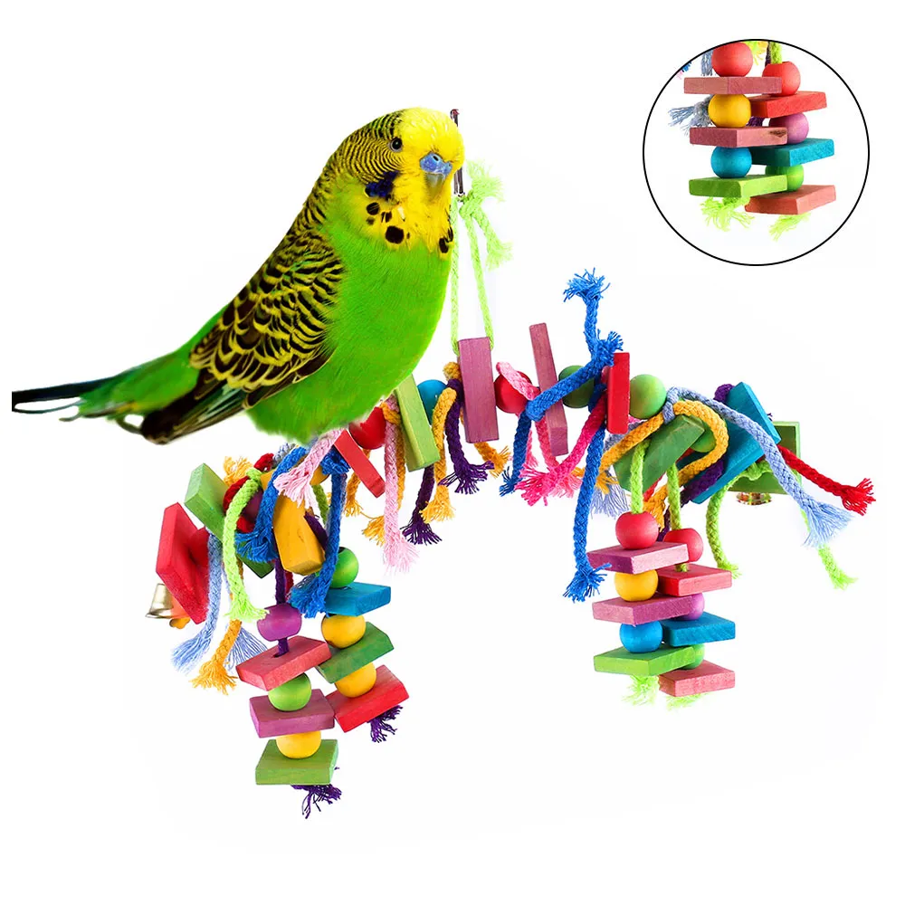 鳥用おもちゃ 玩具 鳥 グッズ インコ オウム トイ カラフル 木製 ブロック - 3