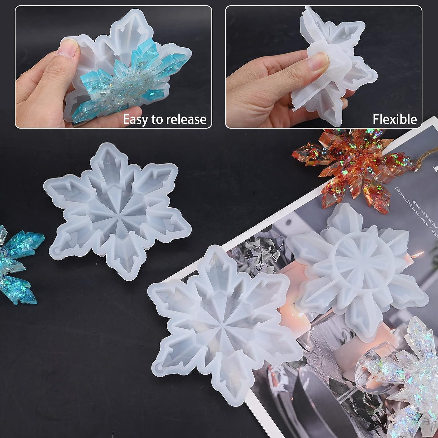 Resin Snowflakes For Crafts 3 Sizes White Glitter Resin - Temu