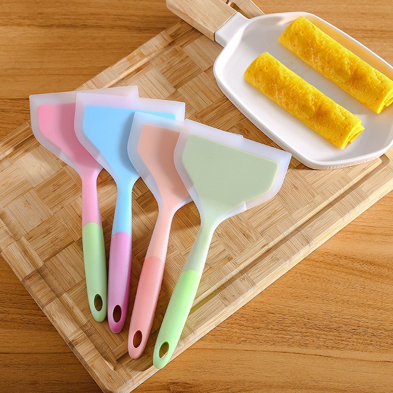 1pc Wooden Handle Silicone Spatula Non Stick Wide Mouth Frying