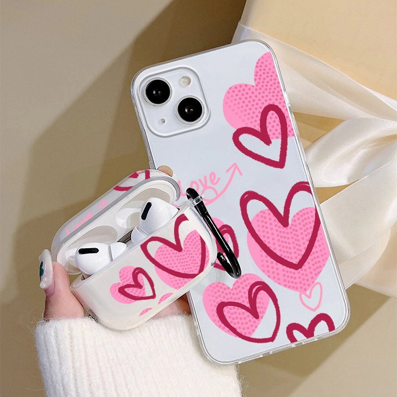 

1pc Case For Airpods Pro & 1pc Case Red Heart Graphic Phone Case For 11 14 13 12 Pro Max Xr Xs 7 8 6 Plus Mini Earphone Case Luxury Silicone Cover