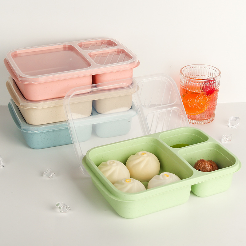 4-Grids Wheat Straw Microwavable Lunch box Camping Food Storage