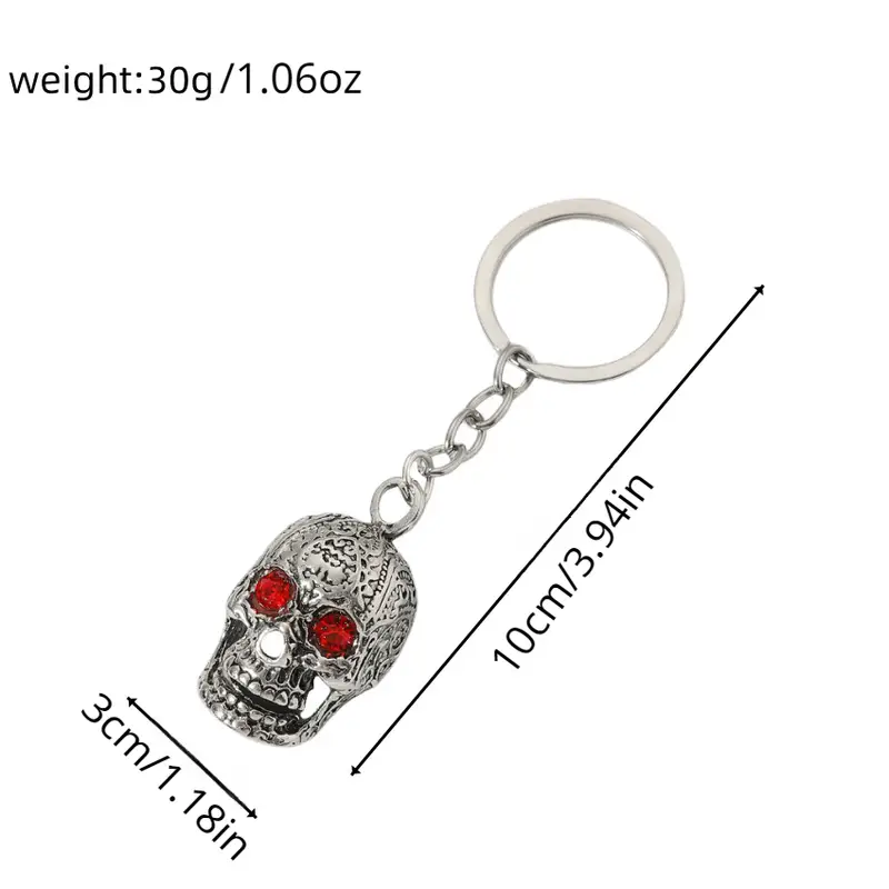 1pc Punk Ancient Silver Color Skull Red Rhinestone Eyes Pendant Keychain,  Car Key Ring Backpack Pendant Accessories For Men