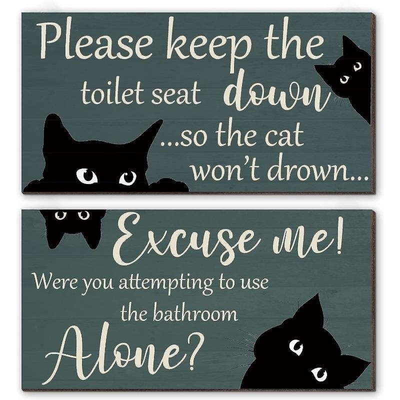 Funny Cat Bathroom Wood Wall Decor Put Toilet Seat Bathroom Temu