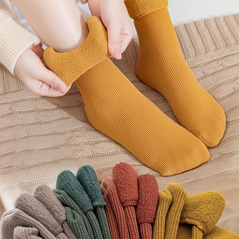 1 Pair Womens Thick Fleece Lining Thermal Floor Socks Solid Color