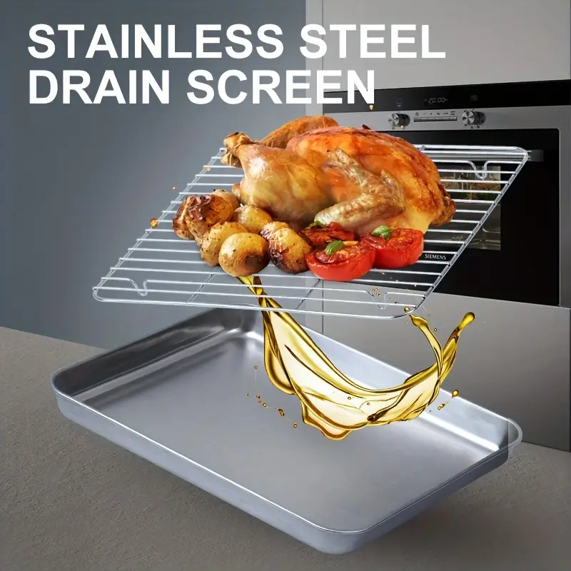 Mesh Oven Tray, Stainless Steel Rectangular Flat Bottom Tray Mesh