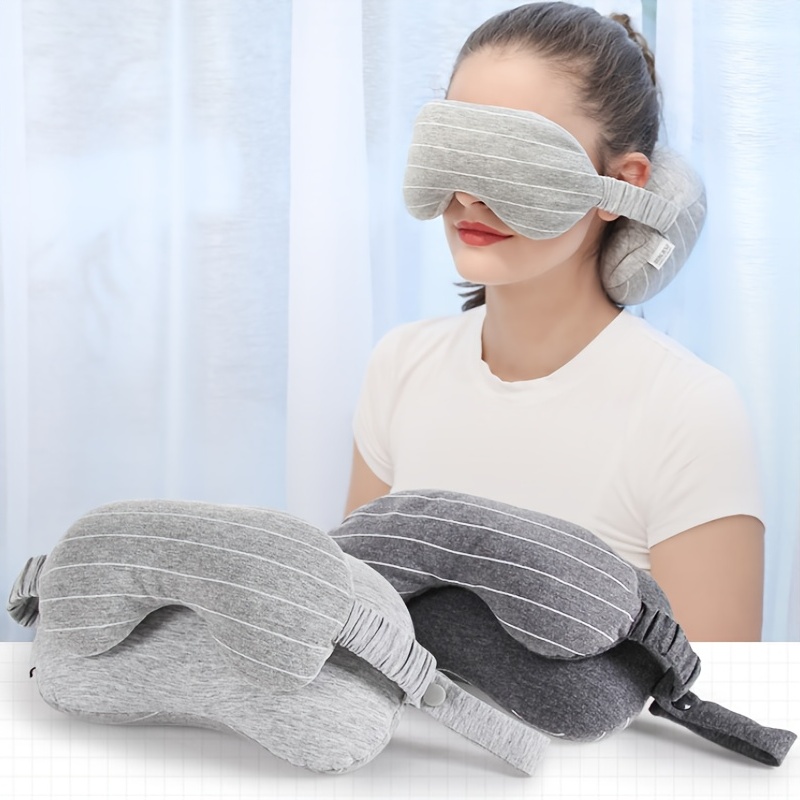 Inflatable Travel Pillow, Airplane Neck Pillow for Sleeping, Supports Head  and Chin for Airplanes,Trains,Cars and Office Napping with 3D Eye Mask and