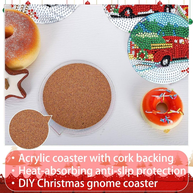 6pcs Christmas Acrylic Diamond Painting Coasters with Holder