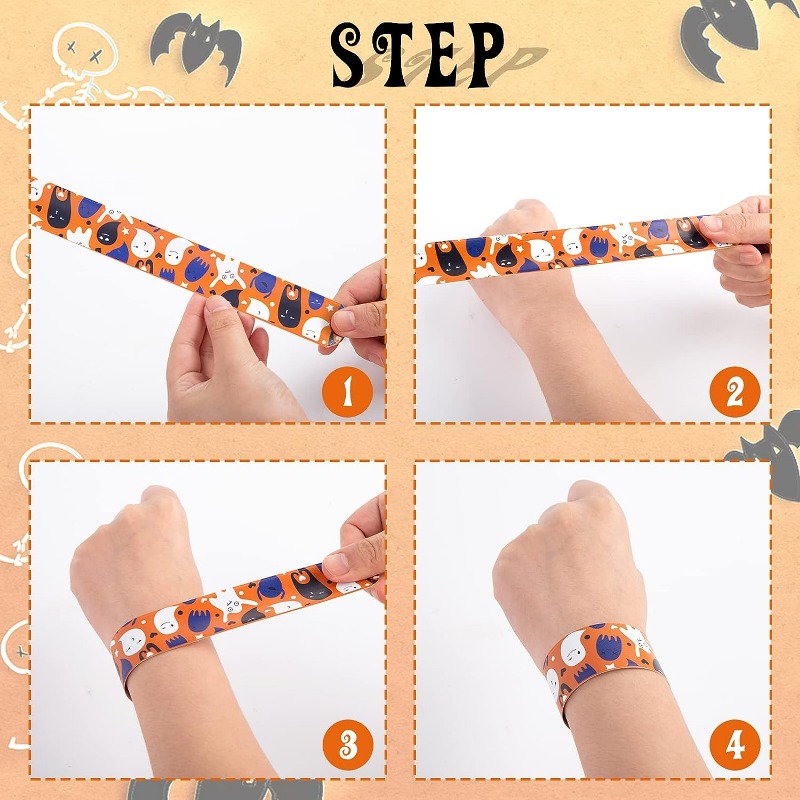 50-Piece Slap Bracelet,Little Monster Design Halloween Slap Bracelet Party Favors - Spooky Goodie Bag Fillers, Trick or Treat Gifts, and Classroom