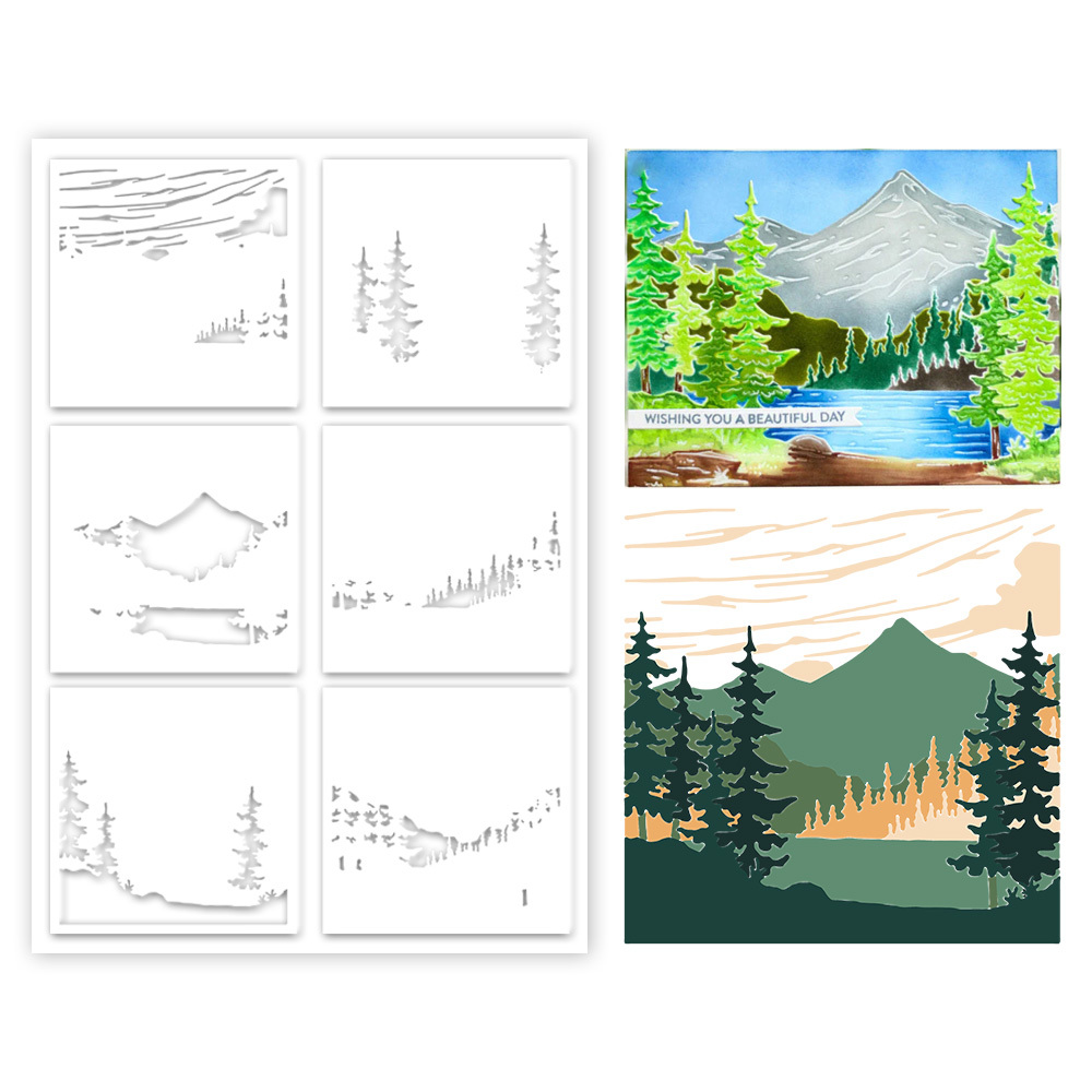 Forest Landscape With Sunrise Stencils  Reusable Mountain - Temu