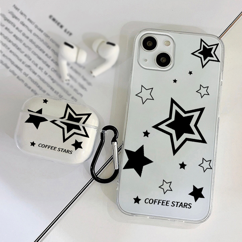 1pc Case For Airpods Pro & 1pc Case Black Star Graphic Phone Case For  IPhone 15 11 14 13 12 Pro Max XR XS 7 8 6 Plus Mini , Earphone Case Luxury