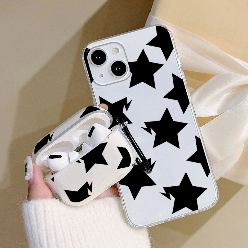 Case For Pro & Case Black Star Graphic Phone Case For Iphone 15 11 14 13 12  Pro Max Xr Xs 7 8 6 Plus Mini, Earphone Case Luxury Silicone Cover Soft  Headphone Protective Cases - Temu