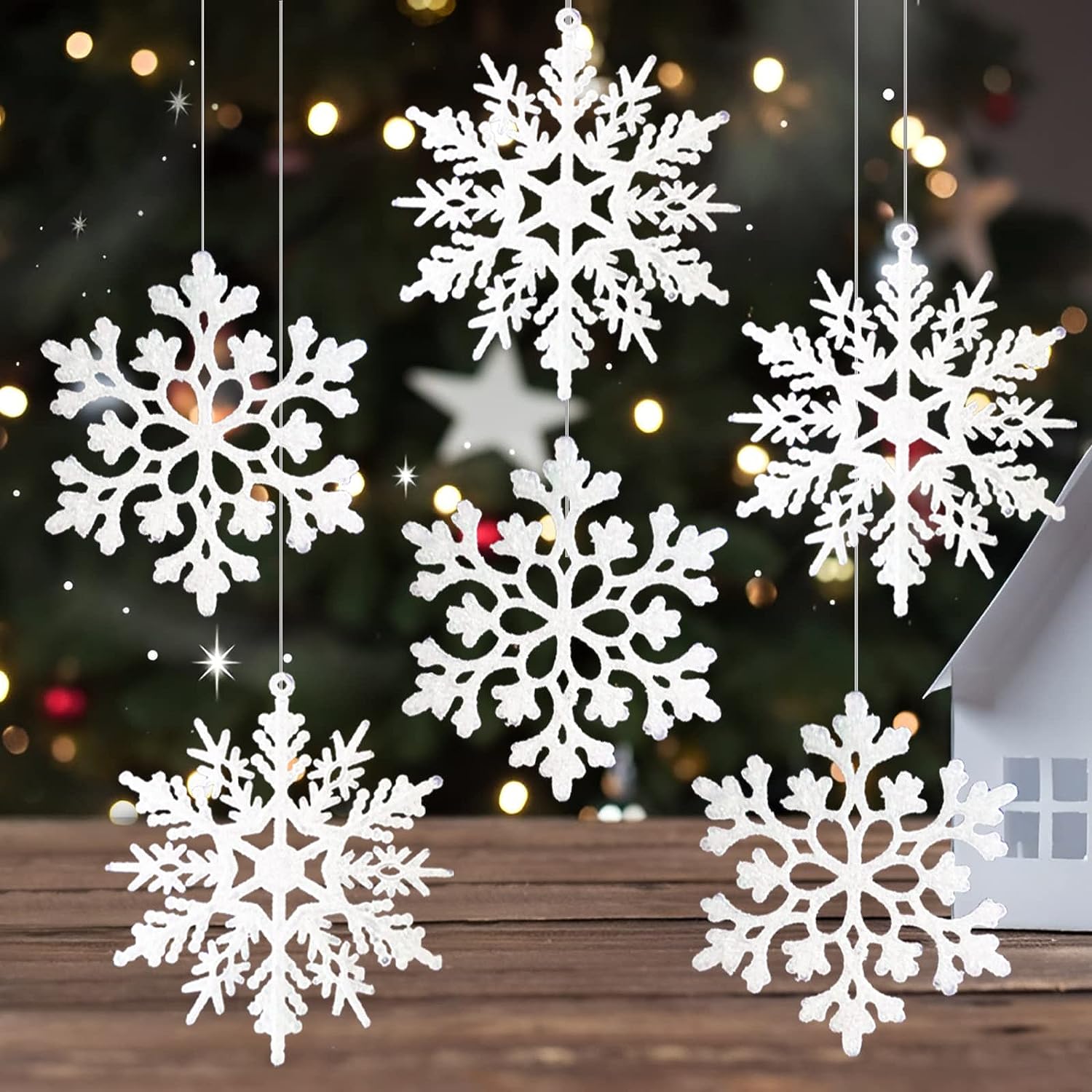 1 Set Big Snowflakes Hanging Ornament 3D Hollow White Plastic Snowflakes  Atmosphere Decoration Accessory Xmas Tree Penda
