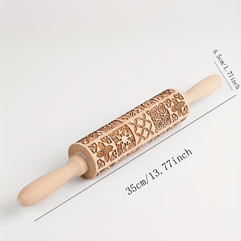 versatile wooden embossing rolling pin 13 77x1 77 square flower pattern for     more essential kitchen gadget details 2