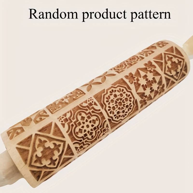 versatile wooden embossing rolling pin 13 77x1 77 square flower pattern for     more essential kitchen gadget details 3