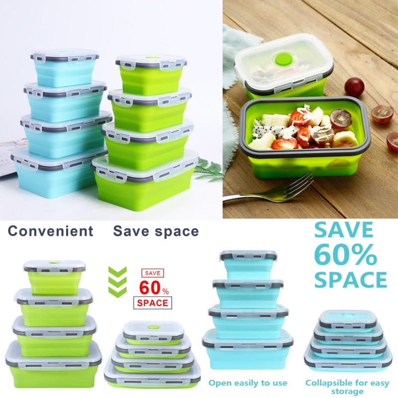 8 PCS Food Storage Containers with Lids Perfect for Thanksgiving Christmas  & Portable Collapsible Expandable Bowls-Travel-Friendly Foldable Folding  Silicone Lunch Box Set, 4PCS Round Shape & 4PCS Square, Food Storage Box