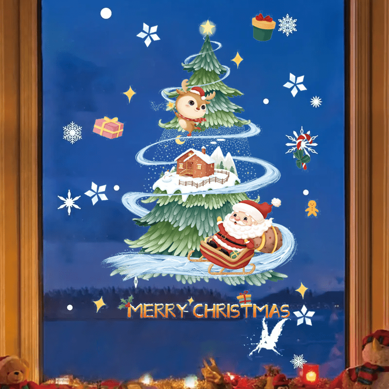 Christmas Decorations Wall Window Stickers Silicone Santa Claus Glass  Stickers Window Door Wall Christmas Decoration for