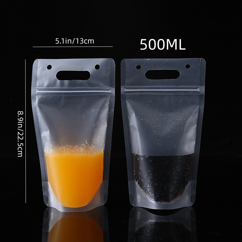 10pcs, Reusable Juice Bags, Clear Drink Pouches Bags, 500ml/16.9oz