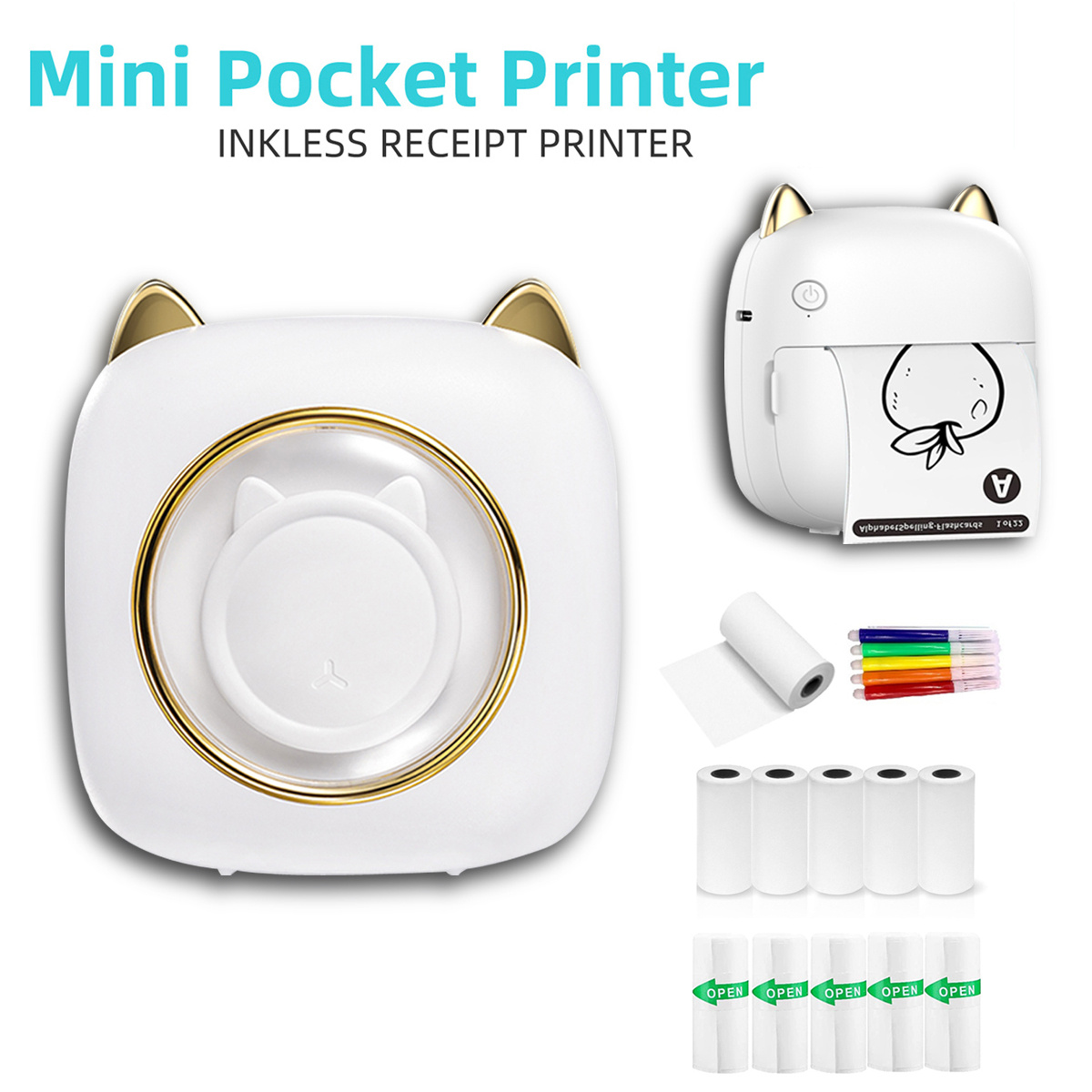 Mini Pocket Printer Gifts For Kids For Android IOS Smartphone Inkless  Printer Gift For Travel Study Home Office Printing Paper 5 PCS 