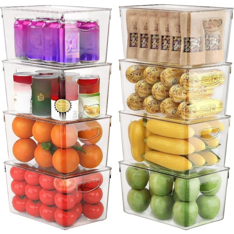 1pc, Refrigerator Organizer Bins, Clear Plastic Pantry Organizer Bins,  Organization For Fruit Snacks Pasta Pantry & Kitchen Organization,  Transparent