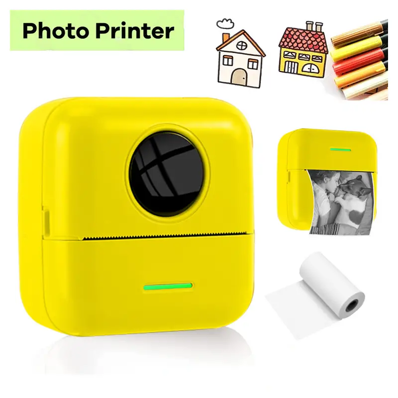 pocket printer wireless thermal printers with 11 rolls printing paper and 1200mah battery portable inkless printer for iphone mini sticker printer compatible with ios android details 0