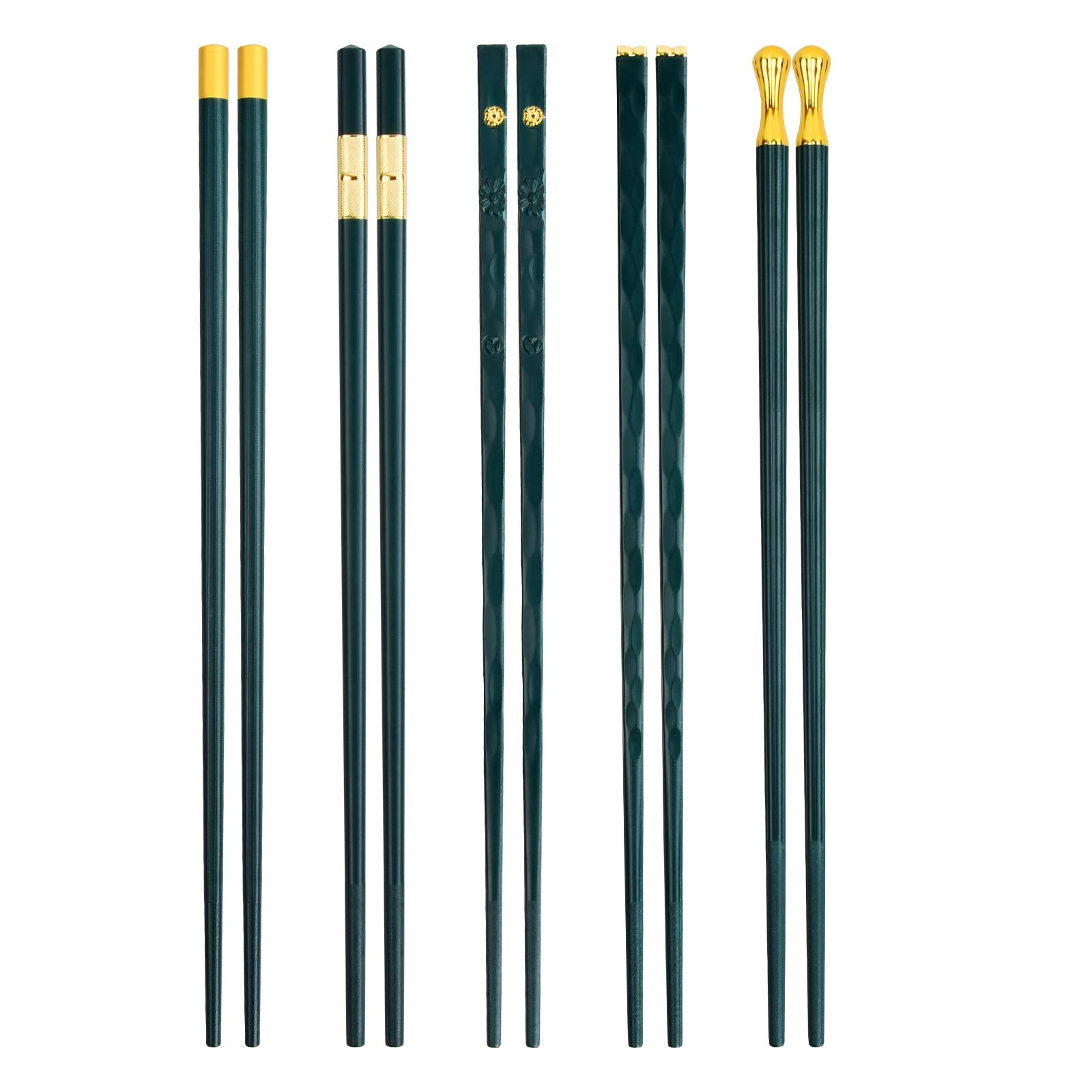 Black and Gold Japanese Luxury Reusable Metal Chopsticks Alloy Non-Slip  Sushi Chinese Gift | 5 Pair Set