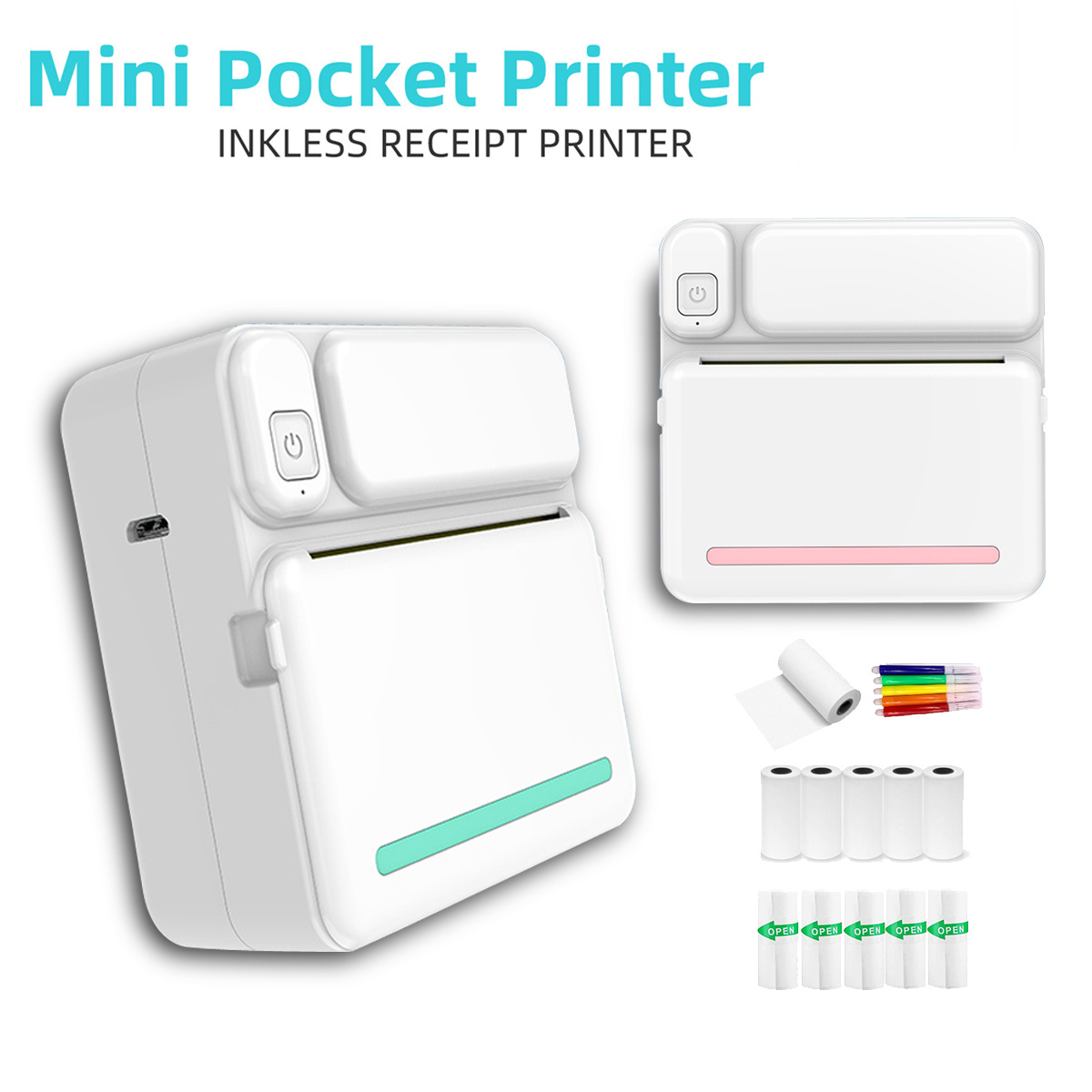 Mini imprimante thermique de poche sans fil imprimante photo instantanée  pour étiquette texte mémo autocollant de réception