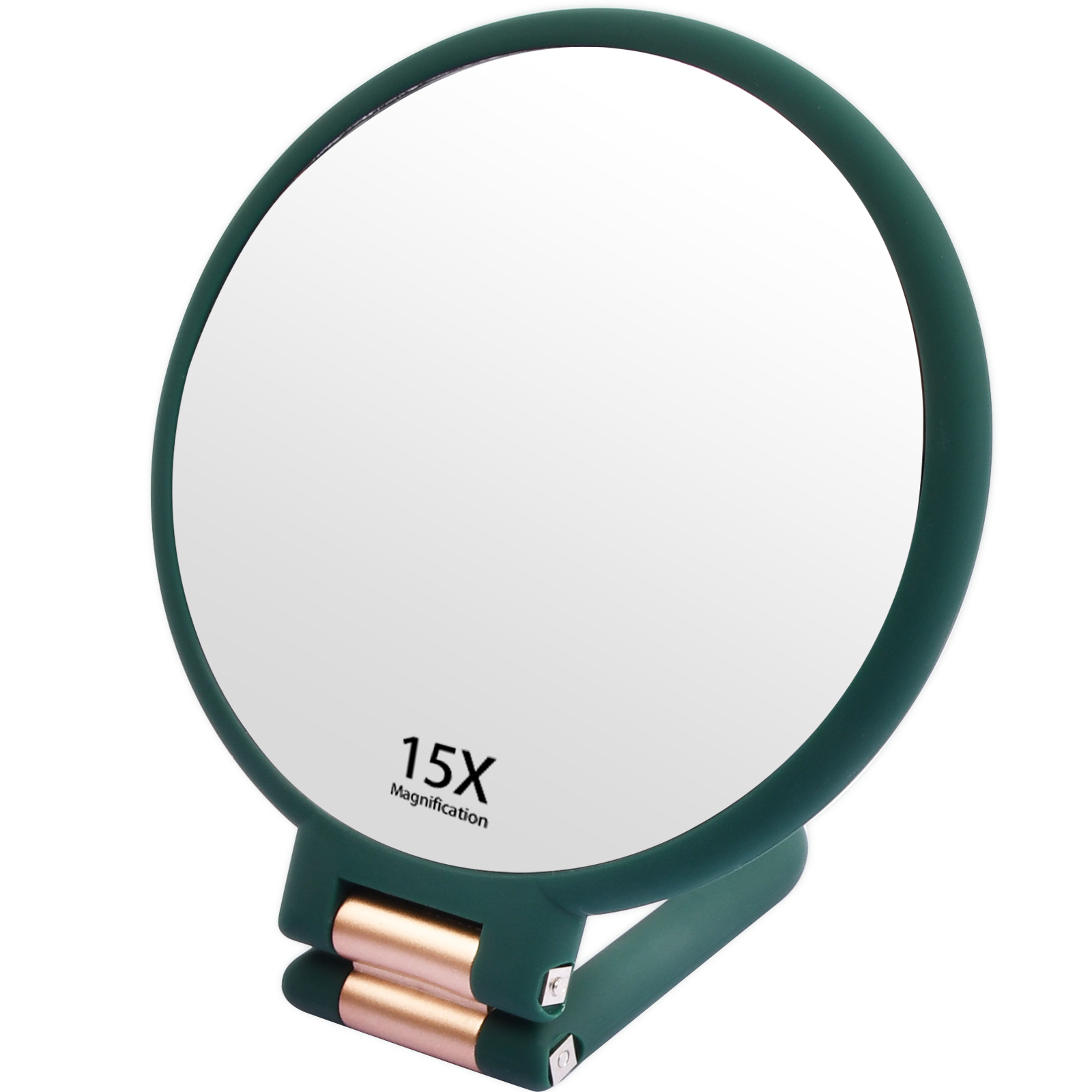 

1x 15x Magnifying Hand Held Mirror, Double Side Folding Hand Mirror For Women Men With Adjustable Handle, Travel Table Desk Shaving Bathroom - Green