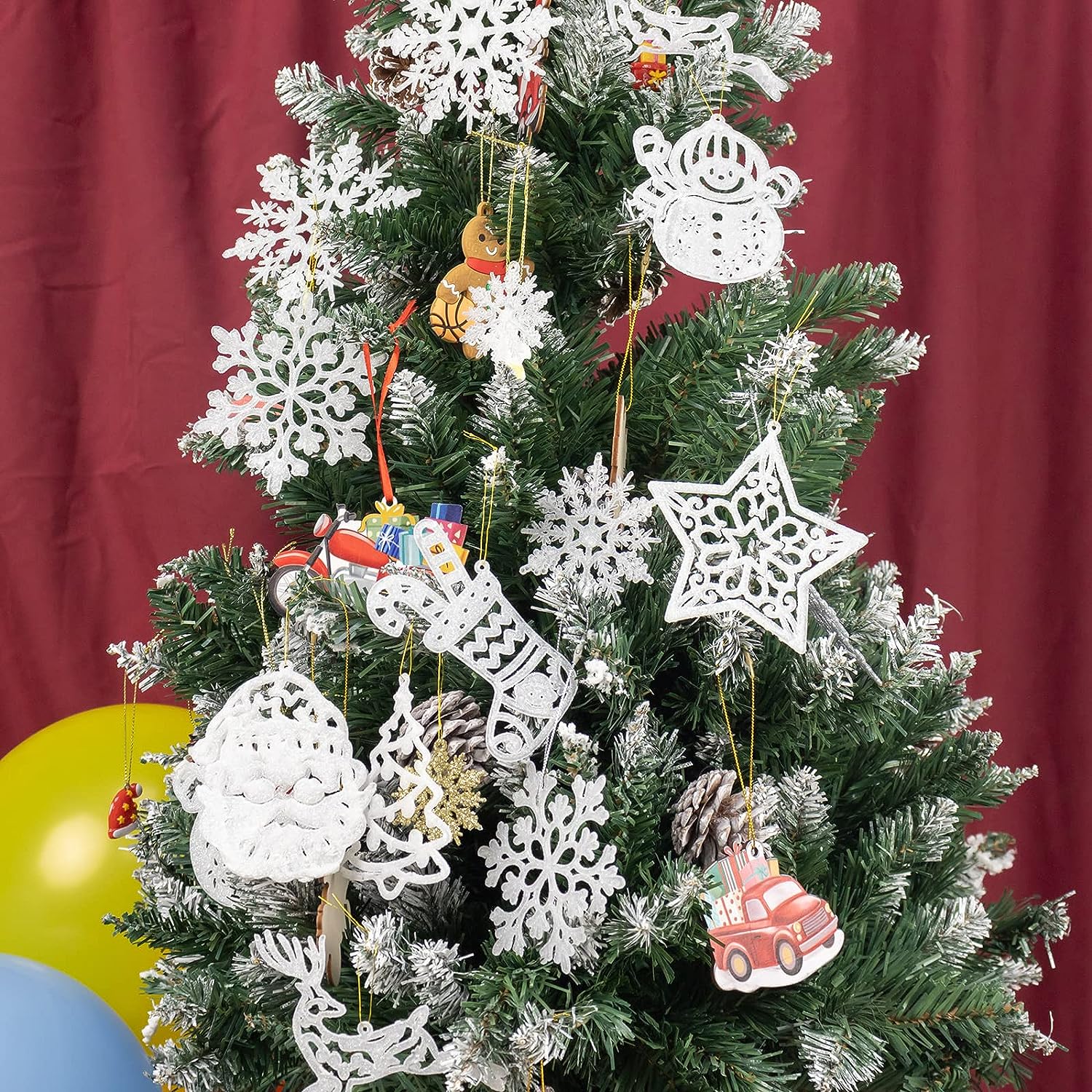 Winter Christmas Transparent Acrylic Elk Angel Snowflake Hanging Snowman Ornament - 3D Winter Wonderland Frozen Party Decoration, Size: 7