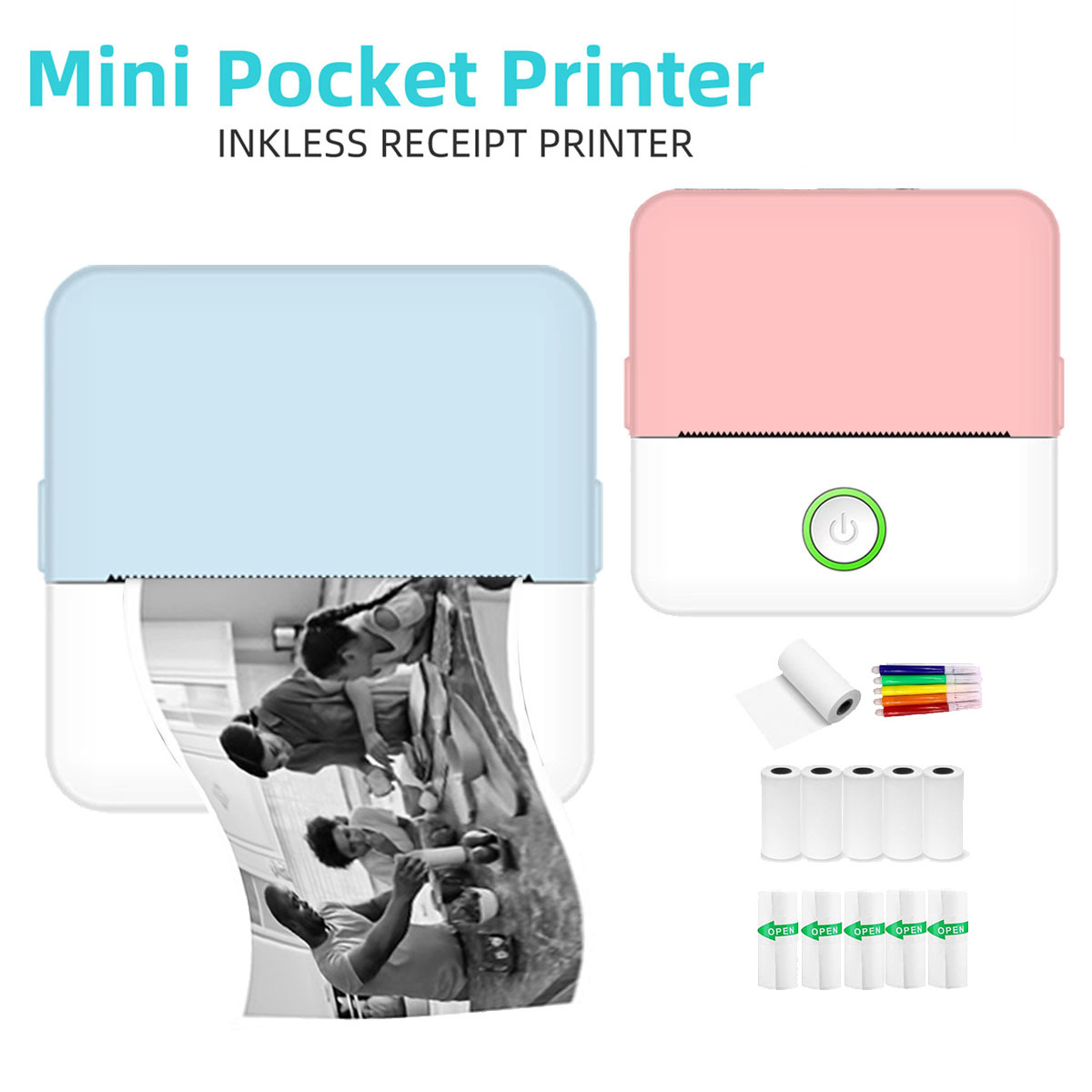 Mini impresora de bolsillo portátil compatible con Bluetooth impresora  térmica sin tinta impresora de pegatinas sin tinta