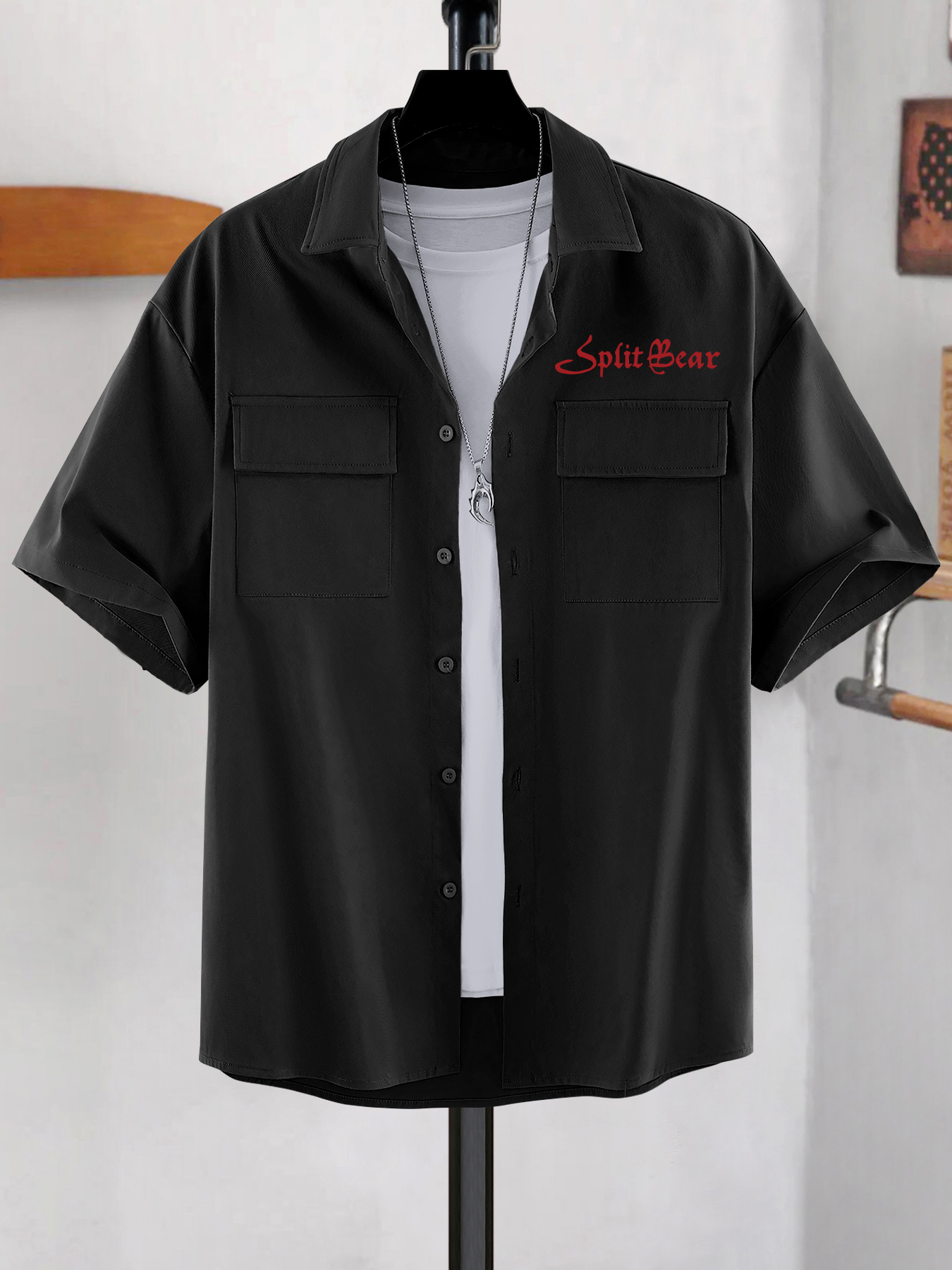 Men's Casual Fashion dreams/split Bear Print Cargo Shirt For