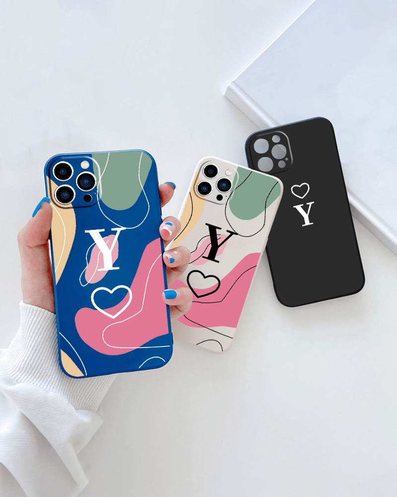 Heart & Letter Y Graphic Silicone Phone Case For Iphone 11 14 13 12 Pro Max  Xr Xs 7 8 6 Plus Mini Luxury Matte Original Blue Shockproof Soft Cover Cases  - Temu