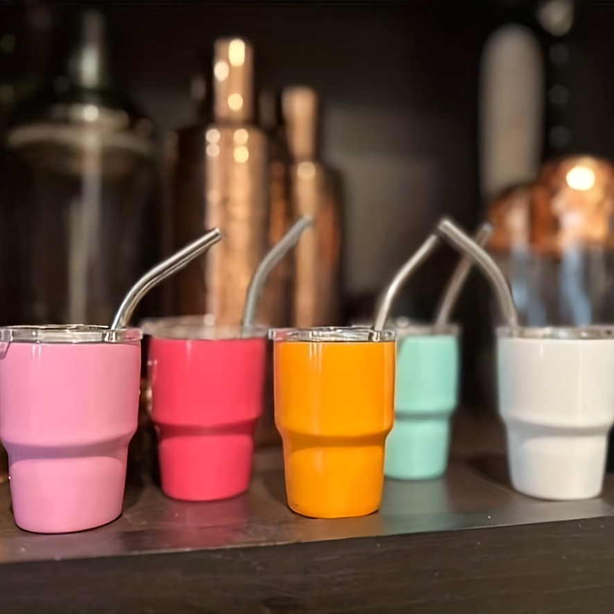 Mini Stainless Steel Tumbler Cup With Straw For Party Outdoor Sports - Temu