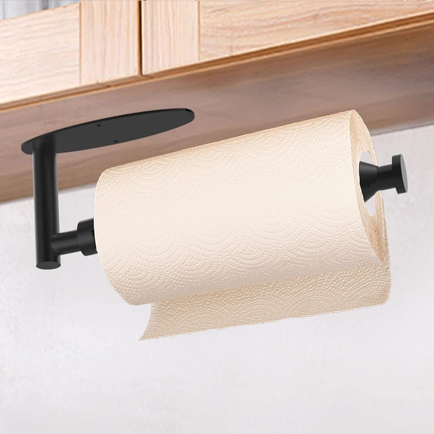 Paper Towel Holder Under Cabinet, Wall Mount Paper Towels Rack for Kitchen, Self Adhesive Hanging Paper Towel Holders for RV Camper, Black