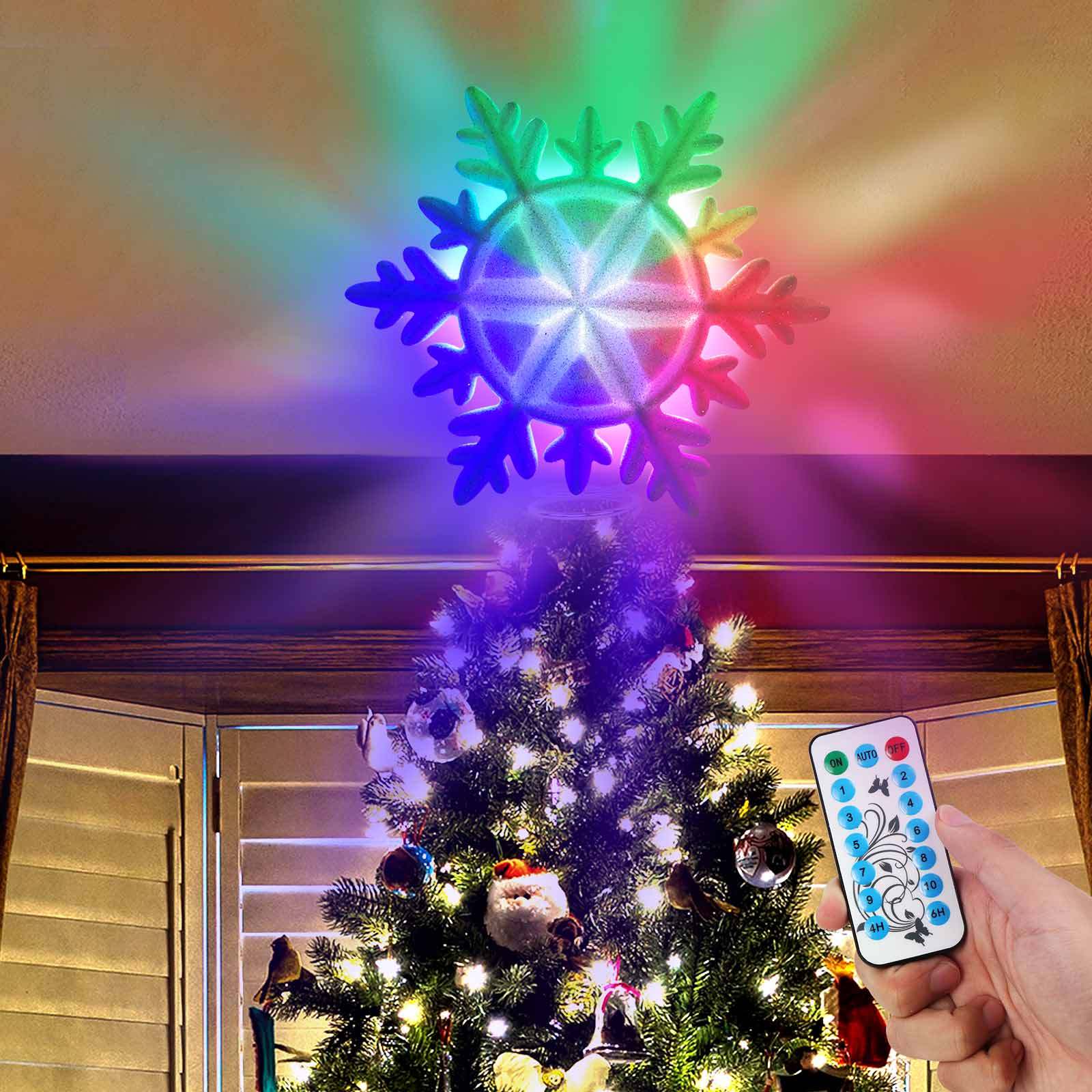 OurWarm Lighted Christmas Tree Topper LED Snowflake Tree Topper with 11  Modes Remote Control 4H/6H Timer IP44 Waterproof