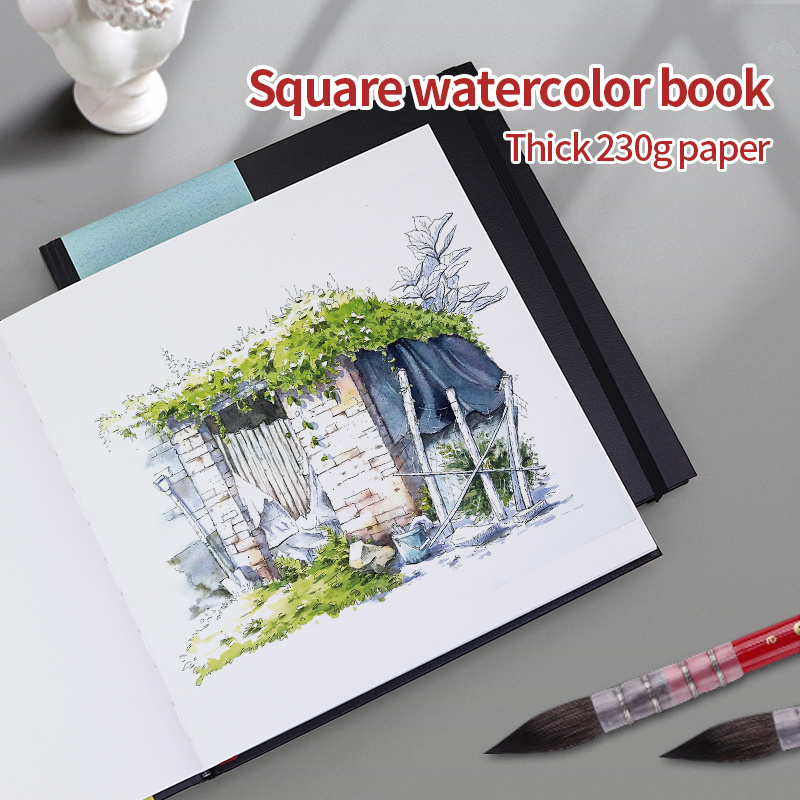 1pc, Square Watercolor Book Medium Coarse Grain 8.11oz Cotton Water Color  Paper For Student Artist Draw Art Supplies, School Supplies, Back To School