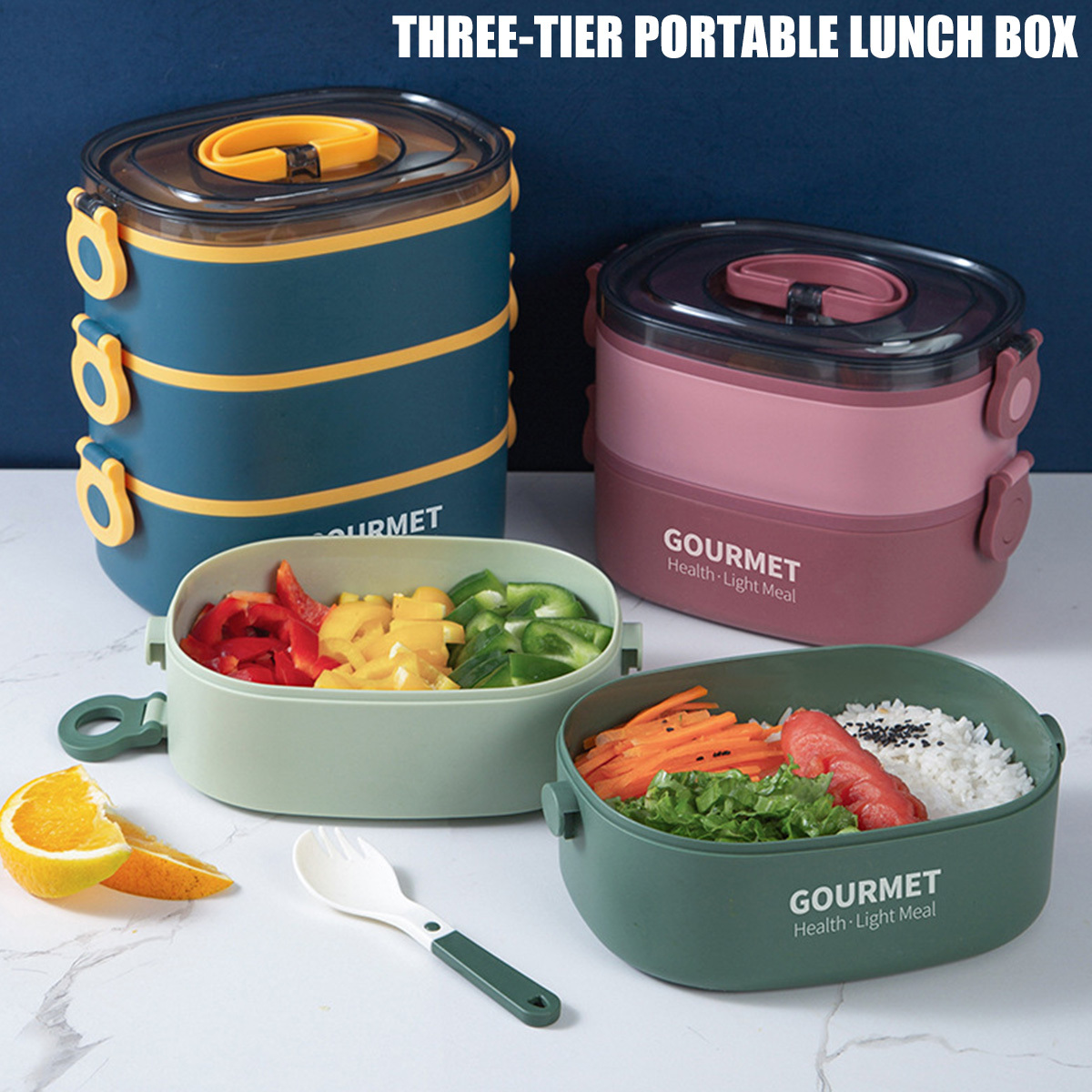 Lunch Box Handle Microwave Safe Double Layer Food Grade PP Bento Food  Container