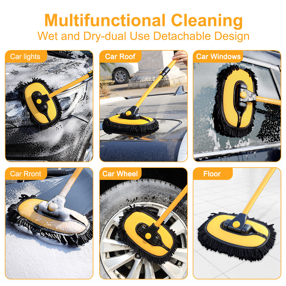 Car Cleaning Brush Car Cleaning Tools Telescoping Long Handle Cleaning Mop  Chenille Broom Car Washing Accessories