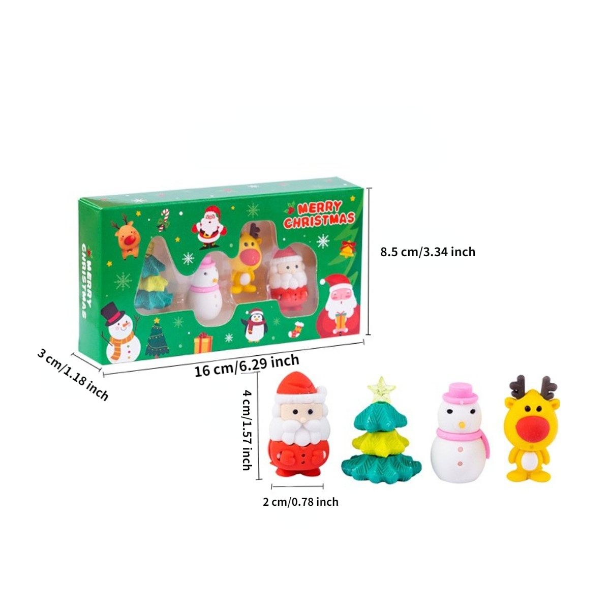 20pcs Cute Snowman Santa Mini Erasers Kawaii Rubber Erasers