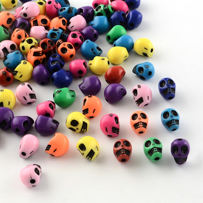 Halloween Style Colorful Acrylic Skull Beads Vertical Holes - Temu