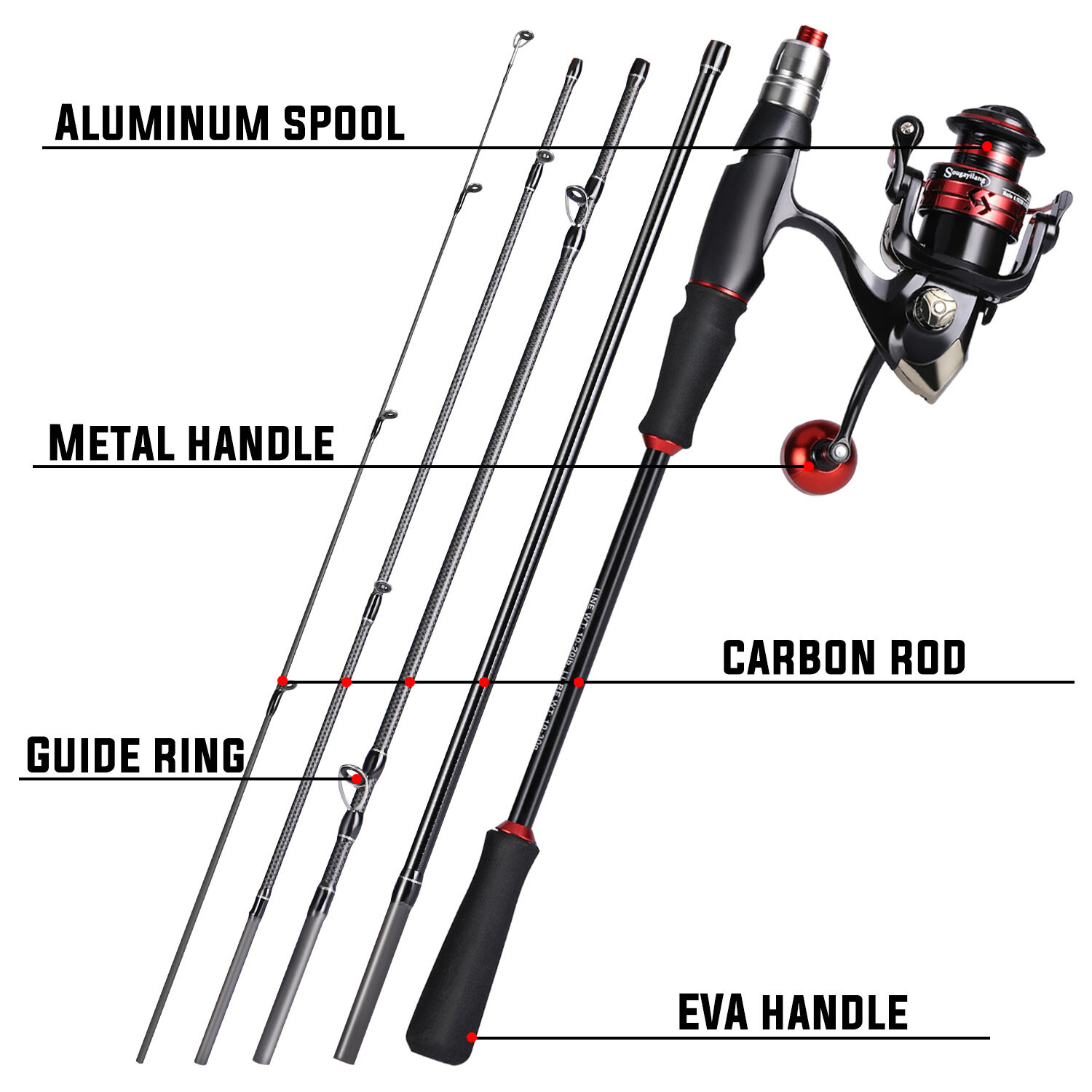 Sougayilang[ For Novice ] Fishing Tackle Full Set, Included 1.8m/6ft 5  Section Carbon Fiber Fishing Rod, 1000-3000 Series Fishing Reel, Fishing  Bait