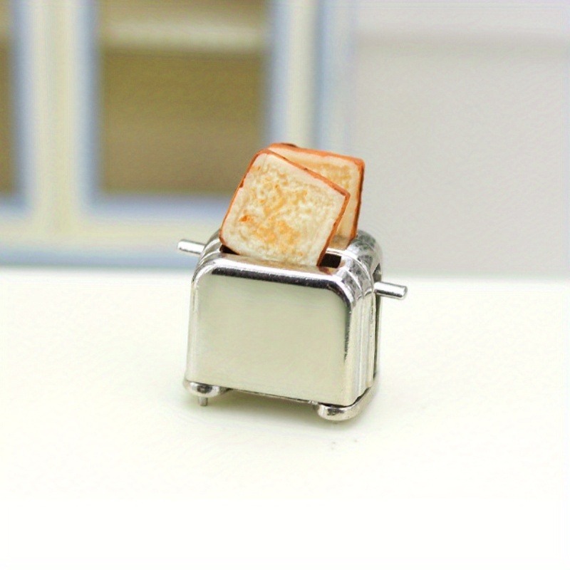 Cute Simulation Miniature Toaster Toast Machine With 2 Pcs Bread Dollhouse  Decorations Mini Kitchen Toy Doll House Accessories