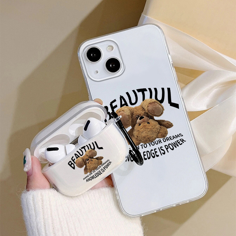 

1pc Case For Airpods Pro & 1pc Case Cute Bear Cub Graphic Phone Case For Iphone 11 14 13 12 Pro Max Xr Xs 7 8 6 Plus Mini Earphone Case Luxury Silicone Cover